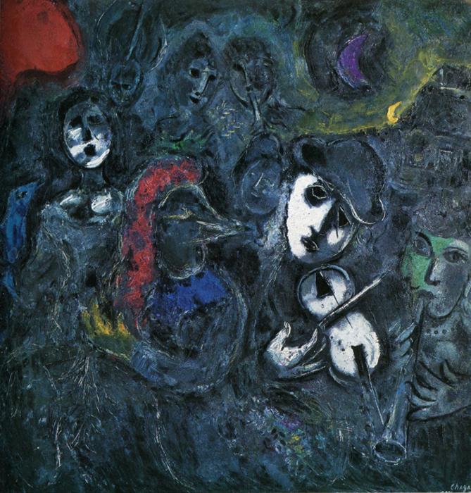 Clowns at Night painting - Marc Chagall Clowns at Night art painting